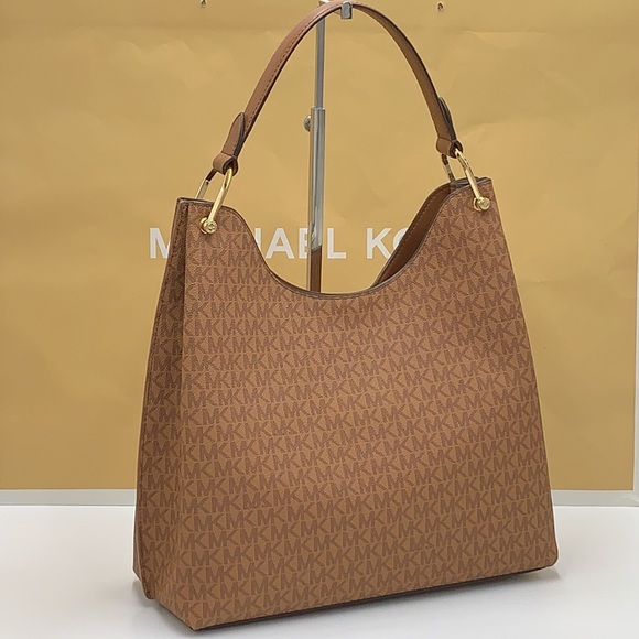 Michael Kors Joan Large Luggage Multi Signature Leather Slouchy Shoulder Handbag - Picture 3 of 14